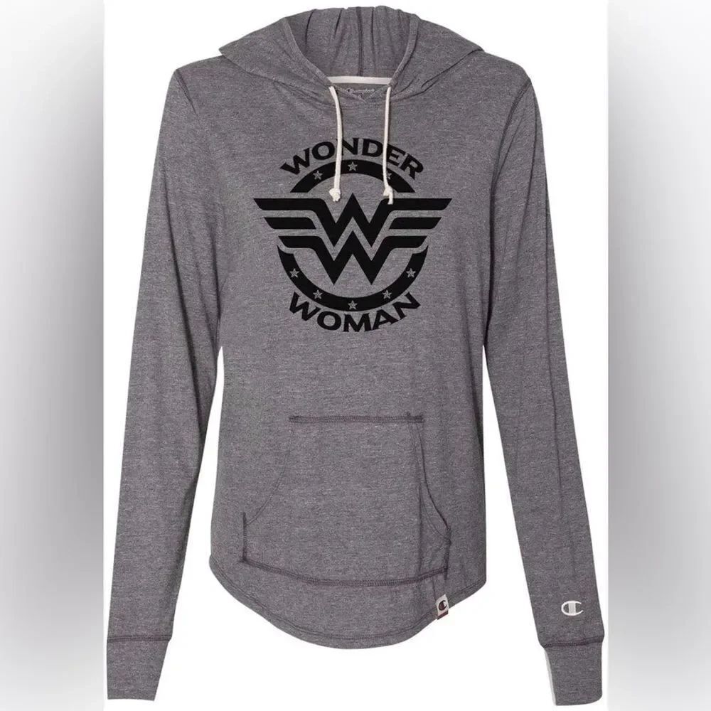 Champion Wonder Woman Graphic Lightweight Hoodie - Heather Gray EUC SZ Medium